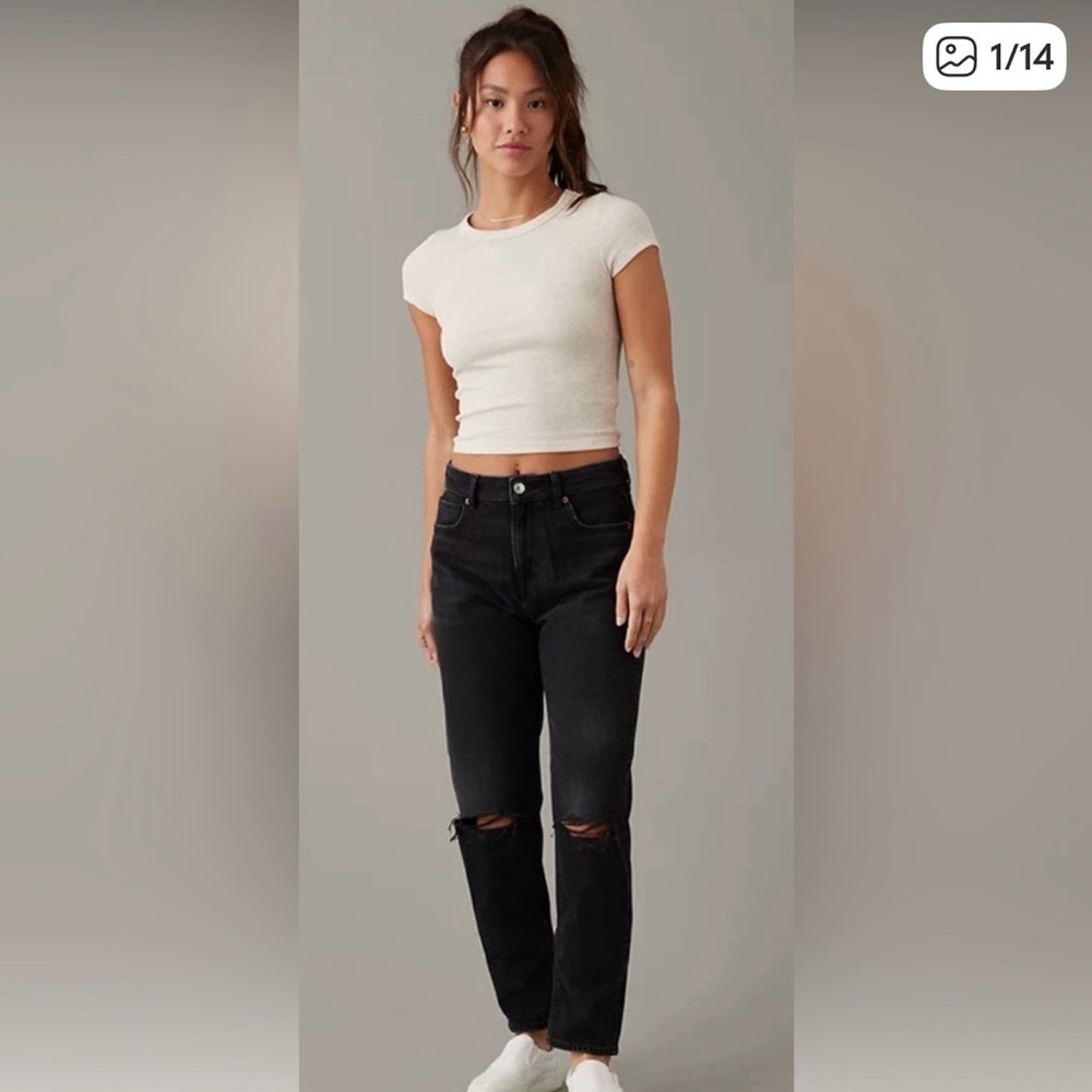 AE Strigid Ripped Mom Jeans (Short)